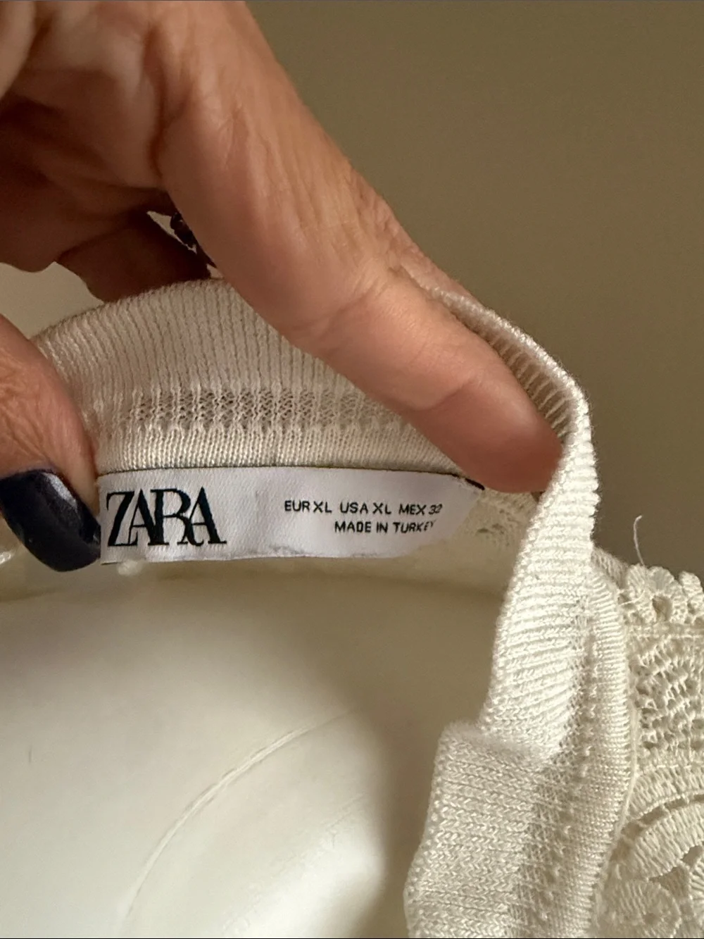 Zara Cream Lace-Trim Ruffled Babydoll Knit Top - XL